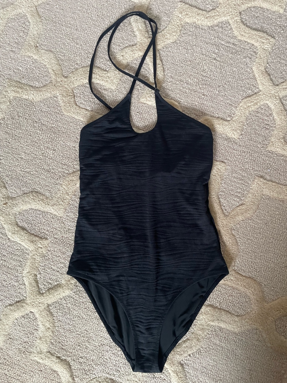 aerie Black Textured Halter One-Piece swimsuit size M